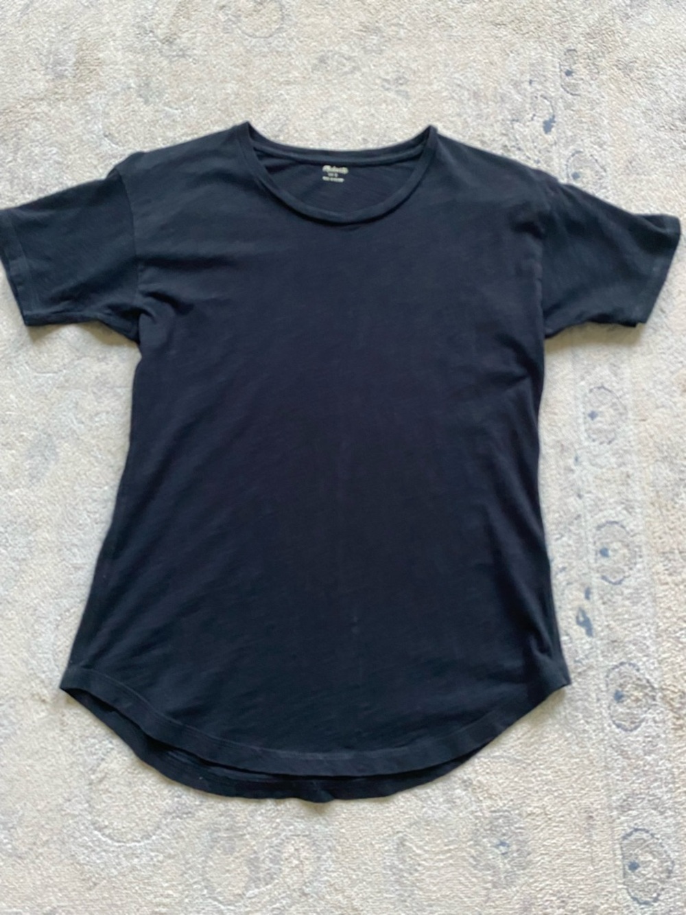 Madewell Whisper Cotton Tee Black Small Curved Hem Crew Neck